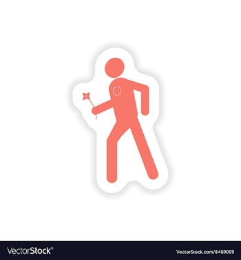 Paper sticker on white background man with flower vector image
