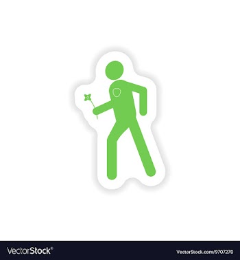 Paper sticker on white background man with flower vector image