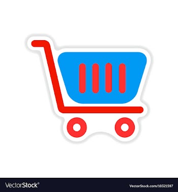 Paper sticker on white background market cart vector image