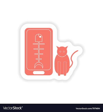 Paper sticker on white background mobile phone cat vector image