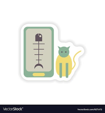 Paper sticker on white background mobile phone cat vector image