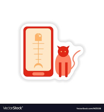 Paper sticker on white background mobile phone cat vector image