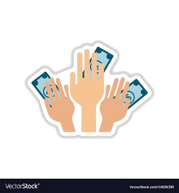 Paper sticker on white background money in hands vector image