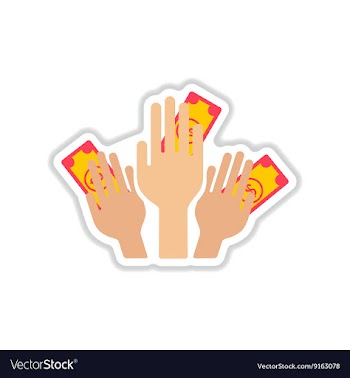 Paper sticker on white background money in hands vector image