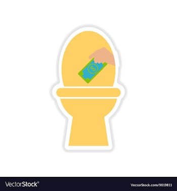 Paper sticker on white background money toilet vector image