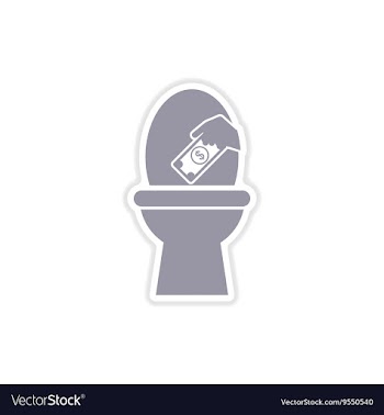Paper sticker on white background money toilet vector image