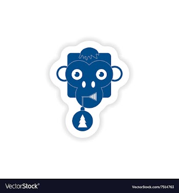 Paper sticker on white background Monkey Christmas vector image