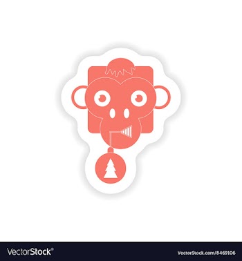 Paper sticker on white background Monkey Christmas vector image