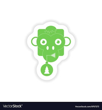 Paper sticker on white background Monkey Christmas vector image