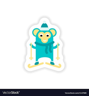 Paper sticker on white background Monkey skiing vector image