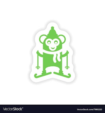 Paper sticker on white background Monkey skiing vector image