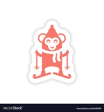 Paper sticker on white background Monkey skiing vector image