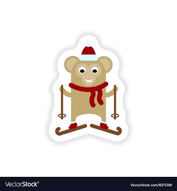 Paper sticker on white background Monkey skiing vector image