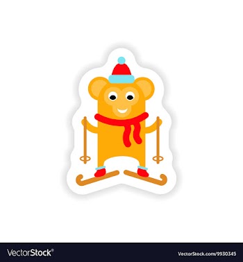 Paper sticker on white background Monkey skiing vector image