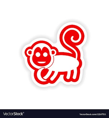 Paper sticker on white background monkey with vector image