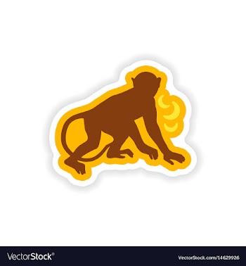 Paper sticker on white background monkey with vector image