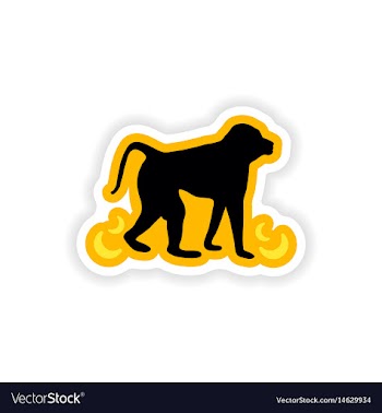 Paper sticker on white background monkey with vector image