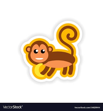 Paper sticker on white background monkey with vector image