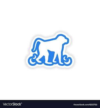 Paper sticker on white background monkey with vector image