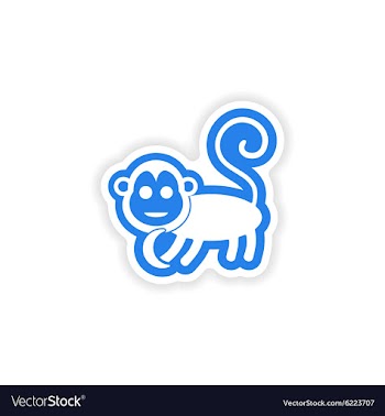 Paper sticker on white background monkey with vector image