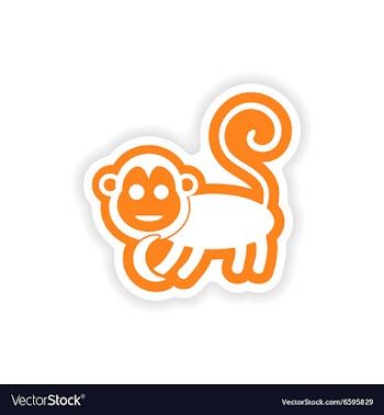 Paper sticker on white background monkey with vector image