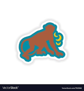 Paper sticker on white background monkey with vector image