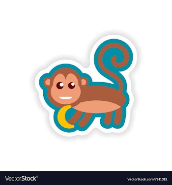 Paper sticker on white background monkey with vector image