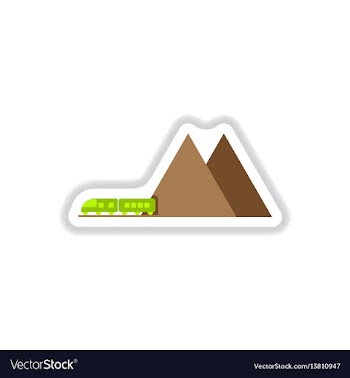 Paper sticker on white background mountain train vector image