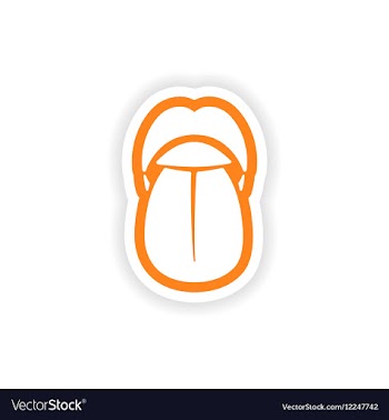 Paper sticker on white background mouth and tongue vector image