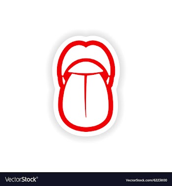 Paper sticker on white background mouth and tongue vector image