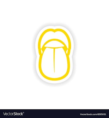 Paper sticker on white background mouth and tongue vector image