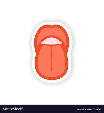 Paper sticker on white background mouth and tongue vector image