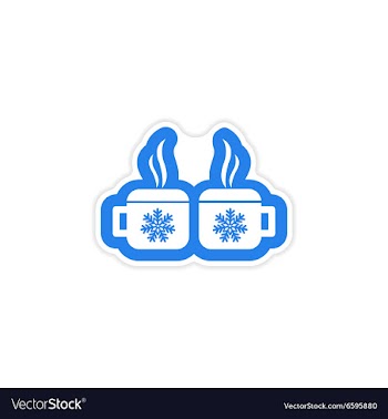 Paper sticker on white background mugs snowflakes vector image