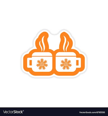 Paper sticker on white background mugs snowflakes vector image