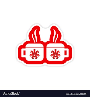 Paper sticker on white background mugs snowflakes vector image