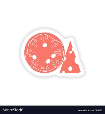 Paper sticker on white background mushroom pizza vector image