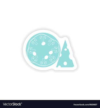 Paper sticker on white background mushroom pizza vector image