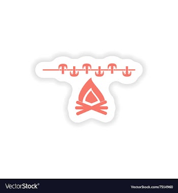 Paper sticker on white background mushrooms fire vector image