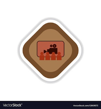 Paper sticker on white background people in cinema vector image