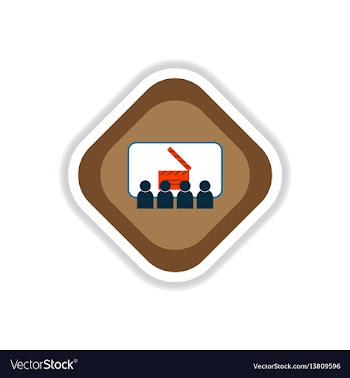 Paper sticker on white background people in cinema vector image