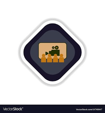 Paper sticker on white background people in cinema vector image