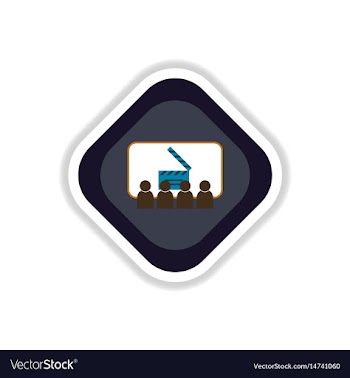 Paper sticker on white background people in cinema vector image
