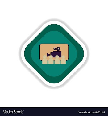 Paper sticker on white background people in cinema vector image