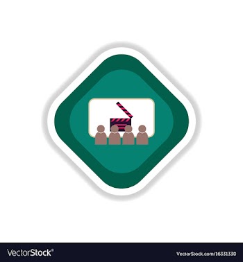 Paper sticker on white background people in cinema vector image