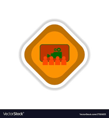Paper sticker on white background people in cinema vector image