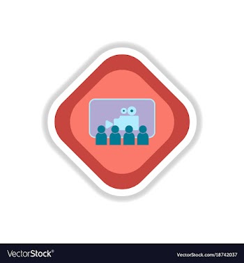 Paper sticker on white background people in cinema vector image