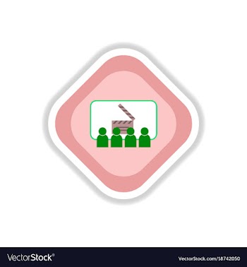 Paper sticker on white background people in cinema vector image