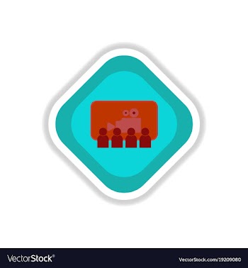 Paper sticker on white background people in cinema vector image