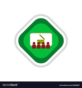 Paper sticker on white background people in cinema vector image