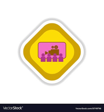 Paper sticker on white background people in cinema vector image